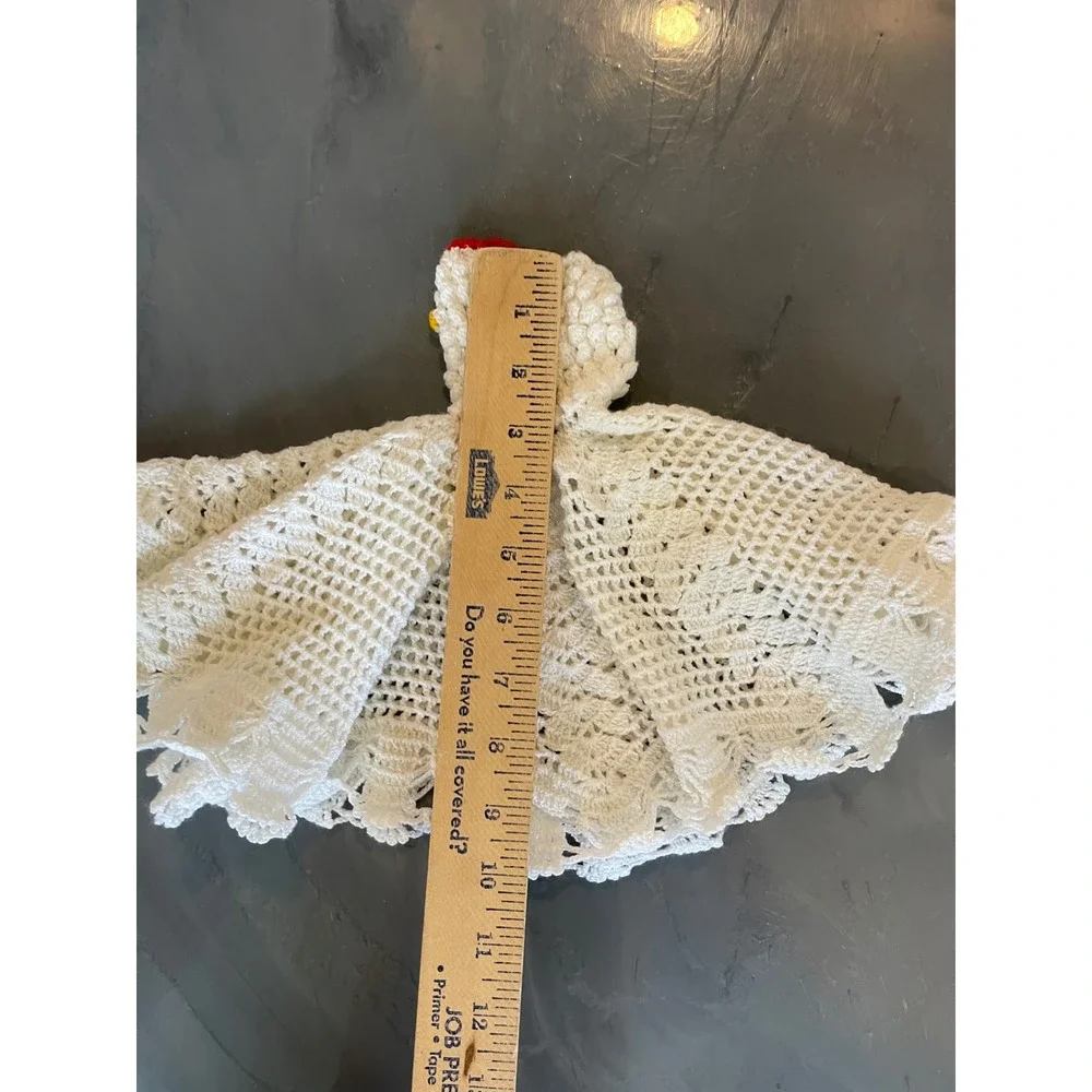 VTG Handmade Crochet Chicken Doily Toaster Cover Rooster Potholder Set Farmhouse